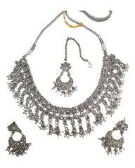 Clear - Medium - Silver Finish Necklace Set with Earrings - RAK185 Cp 0724