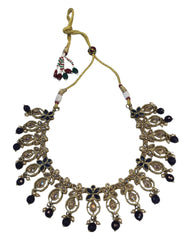 Navy Blue - Large Size Antique Gold Finish Necklace Set with Earrings - AV7783  11KK24