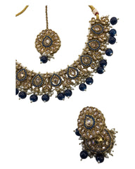 Navy - Large - Antique Gold Finish Necklace Set with Earrings - RAK203 KK 0724