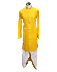 Haldi Yellow - Rich Sequins Lucknowi Chiffon Mens Indian Kurta Set with Smart Pants - Weddings / Walimas , Sangeet, Eid, Mehndi / Henna - SHU2502 KC 0325