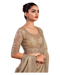 Champagne / Light Brown - Chiffon Saree with Fancy Ready made Blouse - SRV7906  JA 0624