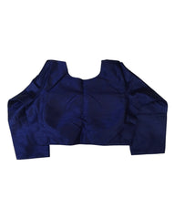 Navy Blue - Silky Saree blouse with cups,  Long Sleeves, High Back - 38