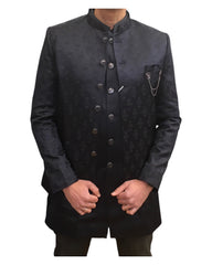 Navy Blue - PREMIUM Slim Fit Mens Self Brocade BandhGala / Prince / Chinese Collar Jacket with Long inside Waistcoat - Fantastic Fit - CS2505 03PY25