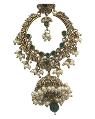 Green - Large - Antique Finish Traditional Earrings - Bollywood - Weddings - NIR818 C 0724