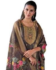 Dark Grey - Banarasi Handloom Ladies Indian Salwar Suit with Printed Dupatta - Available in Size 10 (36