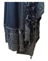 Cotton / Silky Dark Navy Anarakali  Long Dress with Grey Embroidery - Size 12 (Bust 38