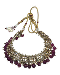 Fuchsia Magenta Pink - Large Size Antique Gold Finish Necklace Set with Earrings - JIG49  11H24