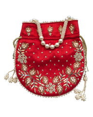 Red - Silky Bollywood Ladies Potli / Pouch Style HandBag - GJ21 10Rp24