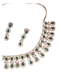 Green  - Medium Size Rose Gold Finish Necklace Set with Earrings - SB568  11KK24