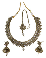 Clear - Medium - Antique Gold Finish Necklace Set with Earrings - DAJ531 KY 0724