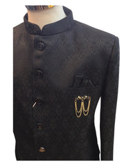 Black - PREMIUM Slim Fit Mens Self Brocade BandhGala / Prince / Chinese Collar Jacket - Fantastic Fit - CS2501 01TA25