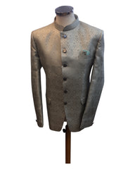 Silver / Grey - PREMIUM Slim Fit Mens Self Brocade BandhGala / Prince / Chinese Collar Jacket - Fantastic Fit - CS2501 01TA25