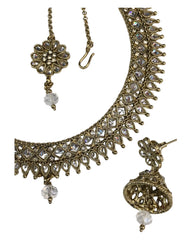 Clear - Medium - Antique Gold Finish Necklace Set with Earrings - DAJ531 KY 0724