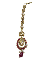 Magenta - Antique Gold Finish Medium Size Tika Head Piece - Indian Ladies Fashion Jewellery - AE2435 11Vp24