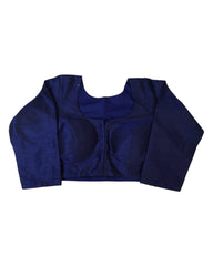 Navy Blue - Silky Saree blouse with cups,  Long Sleeves, High Back - 38