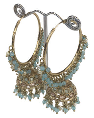 Sky Blue - Large - Antique Finish Traditional Bali Zhumki Earrings - Bollywood - Weddings - JE28 Tp 0724