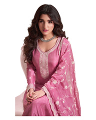 Pink - Simple / Classy Silky Ladies Indian Salwar Suit with Rich Dupatta - Available in Sizes 12 & 18 - VF69091 VR 0924