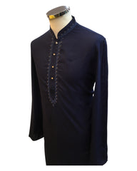 Navy Blue - Linen -  Mens Indian Kurta set - Weddings / Walimas , Sangeet, Eid, Mehndi / Henna - NAD2507 01KA25