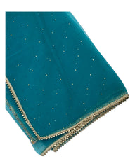 Dark Tuquoise - Ladies Net Dupatta with Gold Lace Border  & Diamante - Mix N Match -  VC2501 T0125