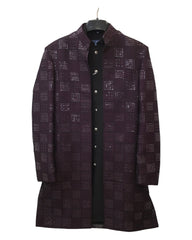 Wine / Black - Mens Kurta Set with Rich Long Jacket - UK Stock - 24h Dispatch - HHF2410 TV 0624