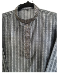 Dark Grey - Cotton Silk Brocade Mens Indian Kurta set - Weddings / Walimas , Sangeet, Eid, Mehndi / Henna - KCS1052 06VA24