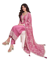 Pink - Simple / Classy Silky Ladies Indian Salwar Suit with Rich Dupatta - Available in Sizes 12 & 18 - VF69091 VR 0924