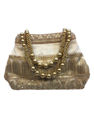 Cream- Silky Bollywood Ladies HandBag - GJ22 10Pp24