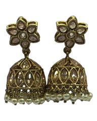 Neutral / Gold - Small - Antique Finish Traditional Zhumki Earrings - Bollywood - Weddings - SV2406 J 0724