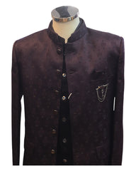 Dark Wine - PREMIUM Slim Fit Mens Self Brocade BandhGala / Prince / Chinese Collar Jacket with Long Waistcoat - Fantastic Fit - CS2505 01PY25