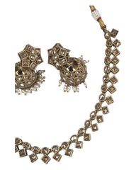 Gold - Small - Antique Gold Finish Necklace Set with Earrings - AE2405 C 0724