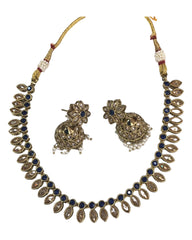 Navy - Small - Antique Gold Finish Necklace Set with Earrings - AE2402 C 0724