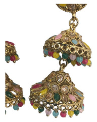 Multi - Large - Antique Finish Traditional Zhumki Earrings - Bollywood - Weddings - HB992 C 0724