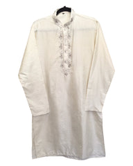 Cream- Rich Crepe Brocade Mens Indian Kurta set - Weddings / Walimas , Sangeet, Eid, Mehndi / Henna - KCS1033 06TT24