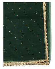 Bottle Green - Ladies Net Dupatta with Gold Lace Border  & Diamante - Mix N Match -  VC2501 T0125