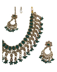 Green - Medium - Antique Gold Finish Necklace Set with Earrings - RAK185 Cp 0724