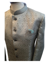 Silver / Grey - PREMIUM Slim Fit Mens Self Brocade BandhGala / Prince / Chinese Collar Jacket - Fantastic Fit - CS2501 01TA25