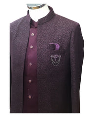 PREMIUM Slim Fit Mens Wine BandhGala / Prince / Chinese Collar Open Jacket with inside Waistcoat- Fantastic Fit - CS2408 JC 0524