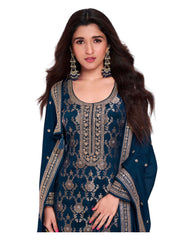 Navy Blue - Simple / Classy Silky Ladies Indian Salwar Suit with Rich Dupatta - Available in Sizes 10,14 & 18 - VF69185 TY 0924