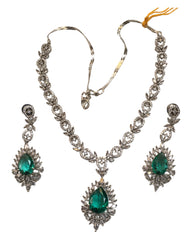 Turquoise - Medium - Silver Finish Necklace Set with Earrings - AE2406 A 0724