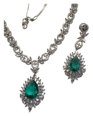 Turquoise - Medium - Silver Finish Necklace Set with Earrings - AE2406 A 0724