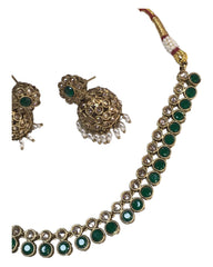 Green - Small - Antique Gold Finish Necklace Set with Earrings - AE2403 C 0724