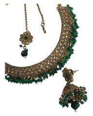 Green - Medium - Antique Gold Finish Necklace Set with Earrings - DAJ471 KY 0724