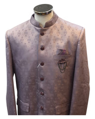 Lilac / Pink - PREMIUM Slim Fit Mens Self Brocade BandhGala / Prince / Chinese Collar Jacket with Long Waistcoat - Fantastic Fit - CS2505 01PY25