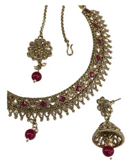 Fuchsia - Medium - Antique Gold Finish Necklace Set with Earrings - DAJ531 KY 0724