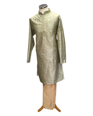 Pista Green - Handloom Banarasi Mens Indian Kurta set - Weddings / Walimas , Sangeet, Eid, Mehndi / Henna - KCS1102 08VT24