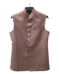 Rose Gold / Light Brown - Rich Lucknowi Sequins Mens Waistcoat / Bandi - Bollywood - HHF2403 KK 0624