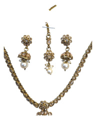 Gold / Neutral - Small Size Antique Gold Finish Necklace Set with Earrings & Head Piece /Tika- SLV79  11A24