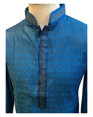 Blue - Brocade -  Mens Indian Kurta set - Weddings / Walimas , Sangeet, Eid, Mehndi / Henna - NAD2509 01KP25