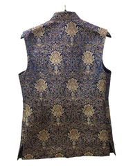 Navy Brocade - Rich Banarasi Handloom Mens Waistcoat / Bandi - Bollywood - HHF2406 KK 0624