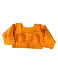 Orange - Silky Saree blouse with cups,  Long Sleeves, High Back - 38